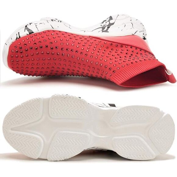 Platform Boots Wedge Sneakers Studded Rhinestone Ankle Boots Chunky Red Size 10 - Picture 5 of 7